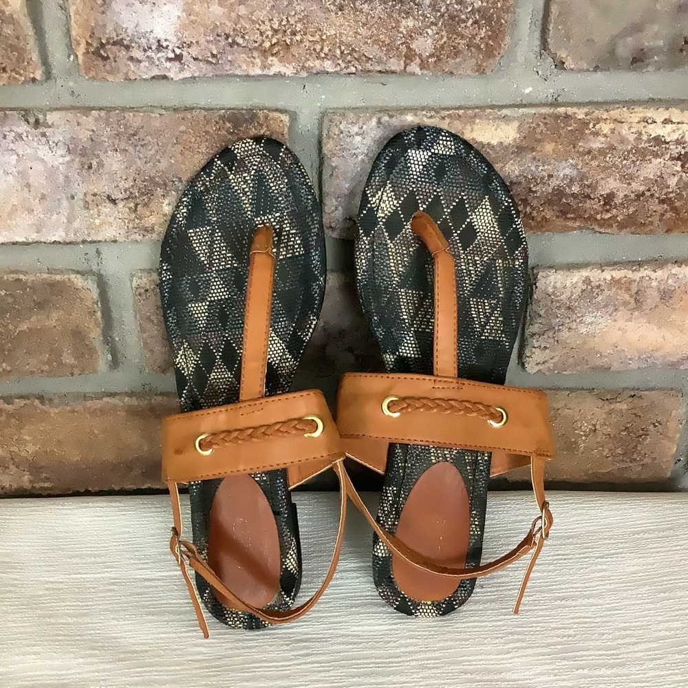 CATO Tan Thong Sandals With Ankle Straps SZ-9